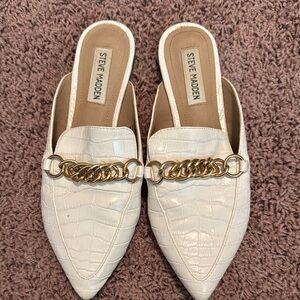 Steve Madden Gold Chain White Mules